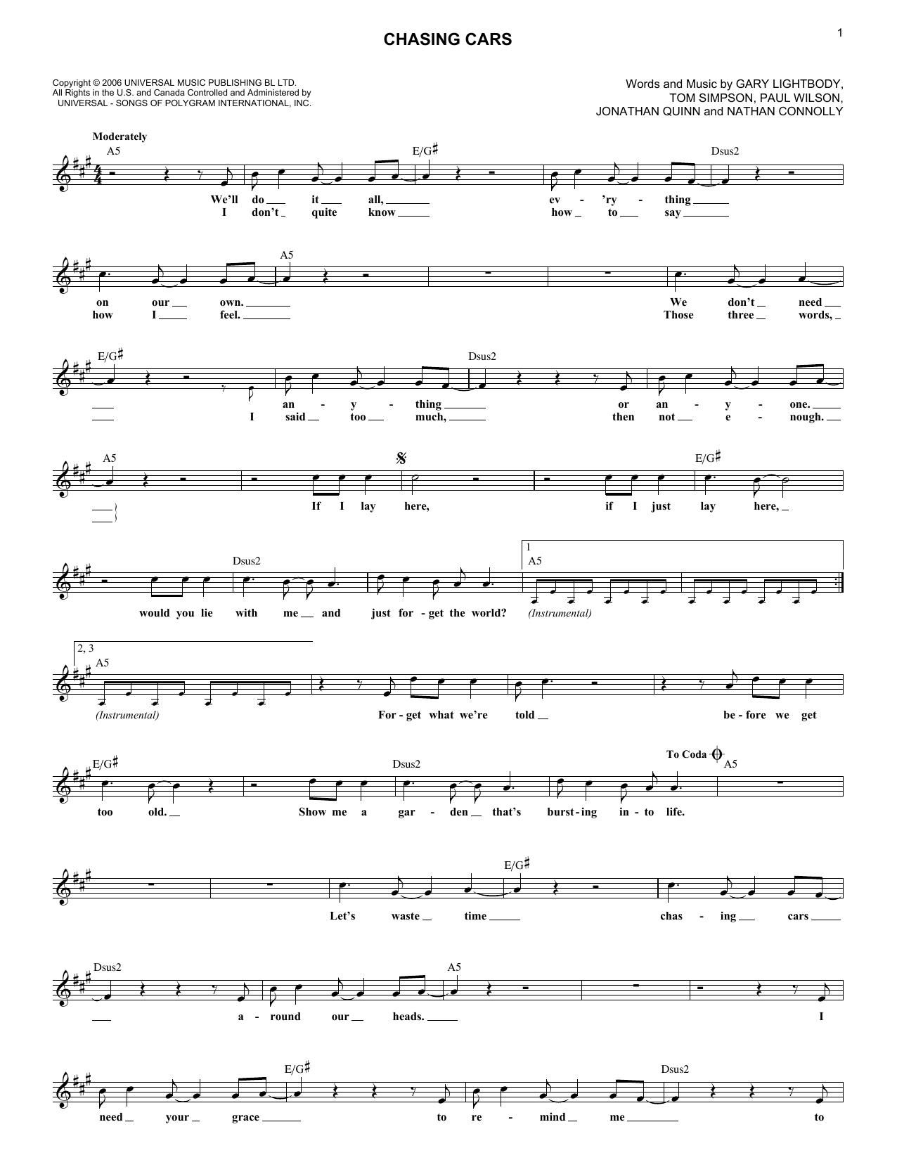 Produktgalerie: Seite 1 von 1 Chasing Cars, Snow Patrol, Melodieinstrument