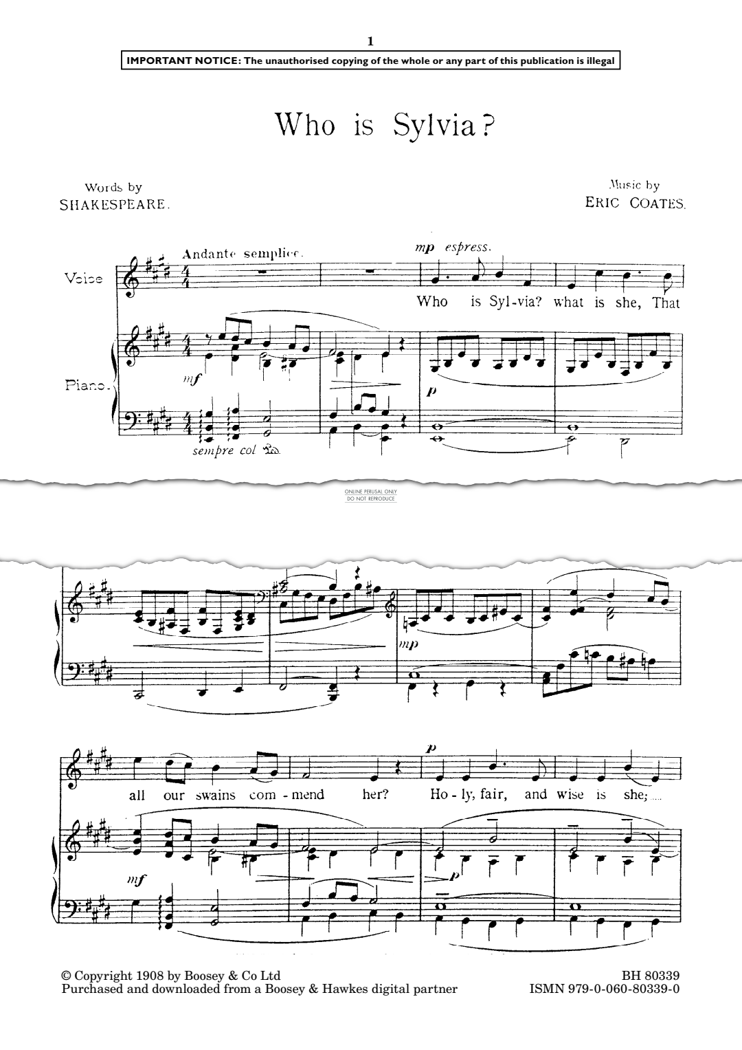 Produktgalerie: Seite 1 von 1 Who is Sylvia?, Eric Coates, Gesang, Klavier