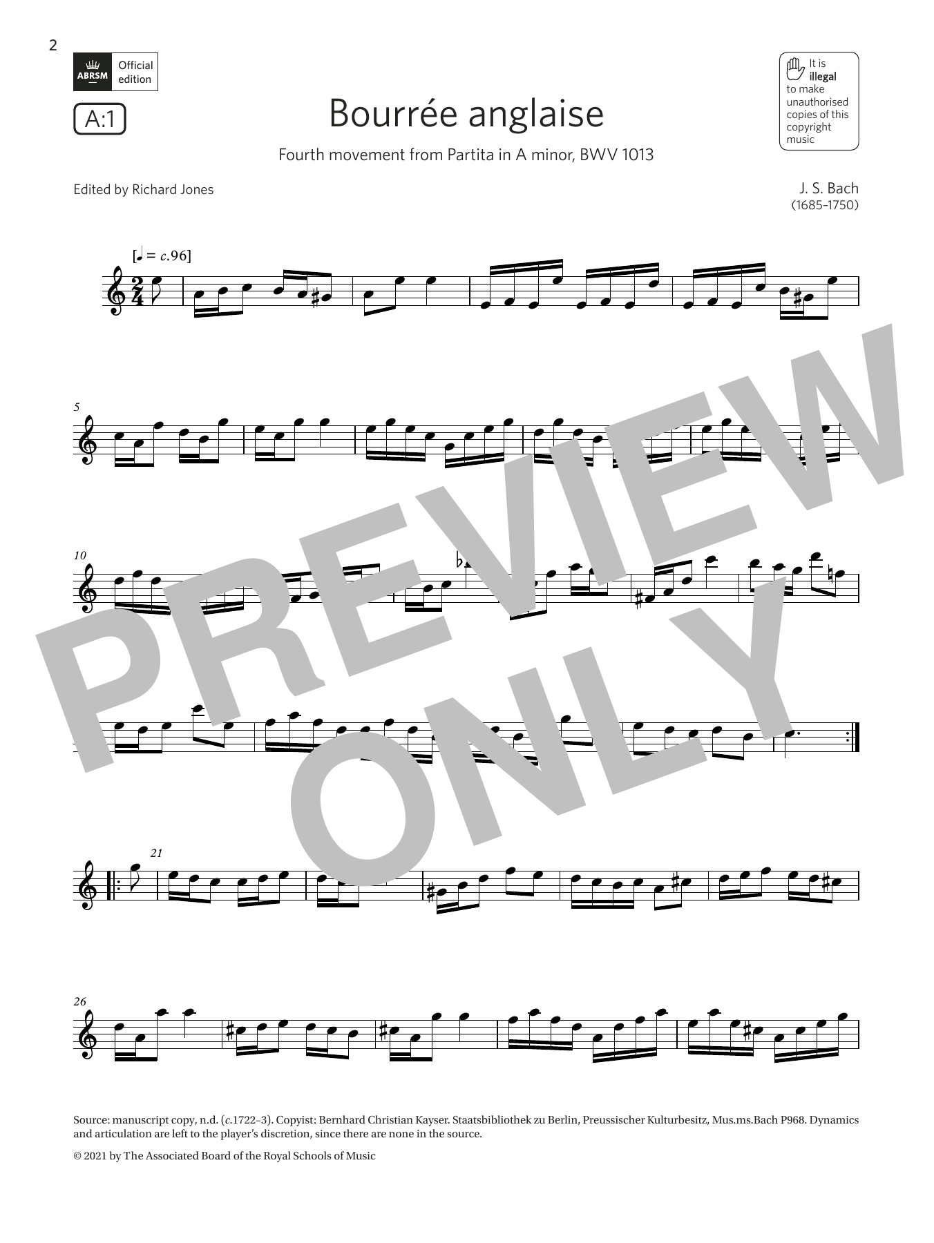 Produktgalerie: Seite 1 von 1 Bourrée anglaise (from Partita in A minor)(Grade 6 List A1 from the ABRSM Flute syllabus from 2022), Johann Sebastian Bach, Flöte