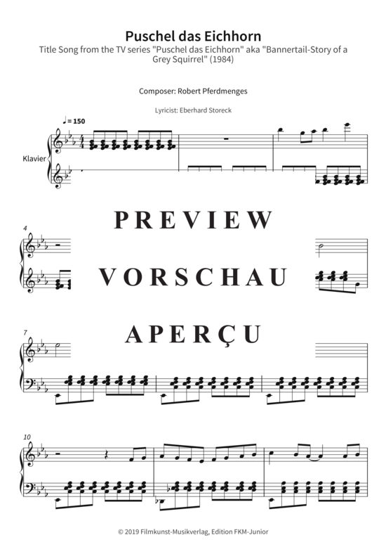 Product gallery: Page 4 of 6 Puschel das Eichhorn - Title Song from the TV series Puschel das Eichhorn aka Bannertail-Story of a Grey Squirrel (1984) , , Piano Solo