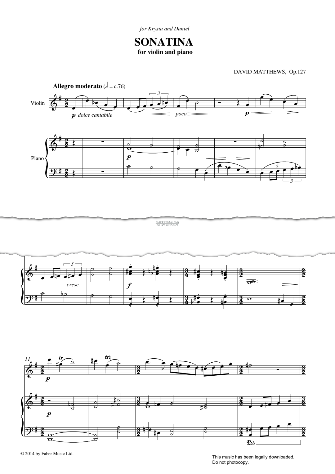 Product picture to: Sonatina for Violin and Piano Op.127