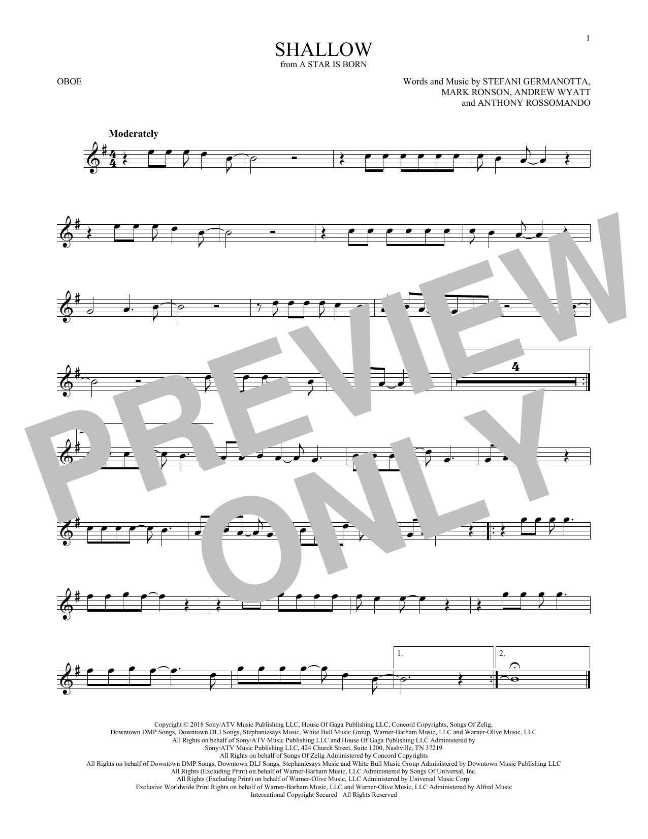 Produktgalerie: Seite 1 von 1 Shallow (from A Star Is Born), Lady Gaga & Bradley Cooper, Oboe