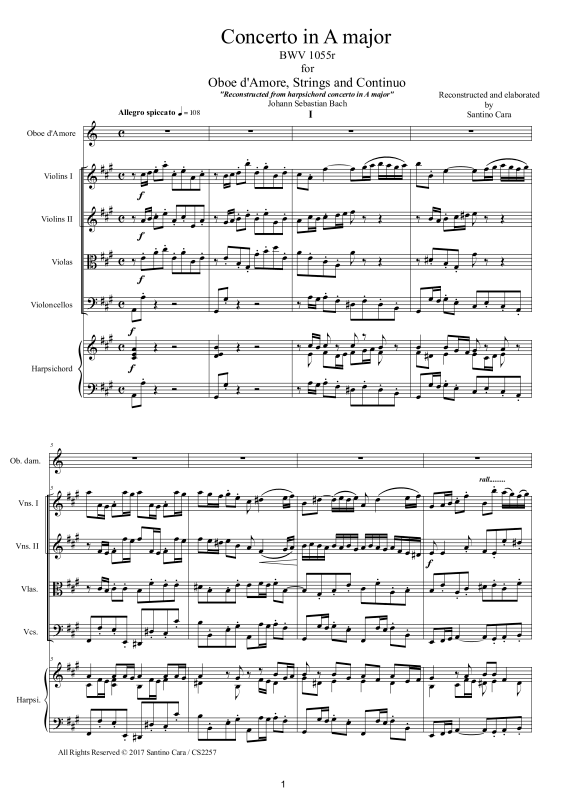 Product picture to: Konzert in A-Dur BWV 1055RJohann Sebastian Bach