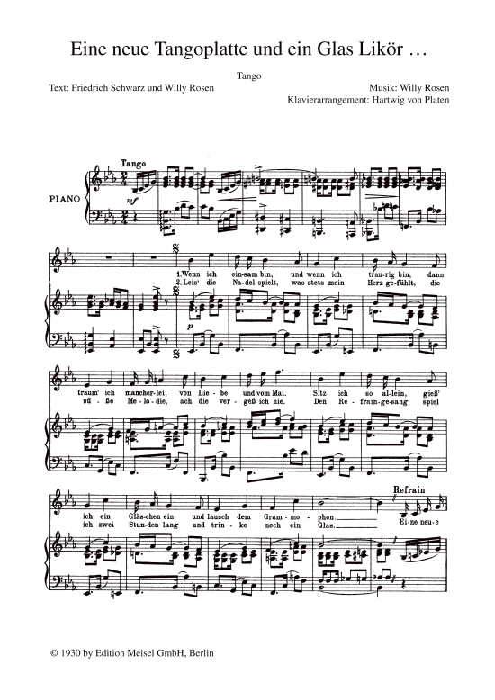 Produktbild zu: Eine neue Tangoplatte und ein Glas LikörWilly Rosen (Tango, 1930)