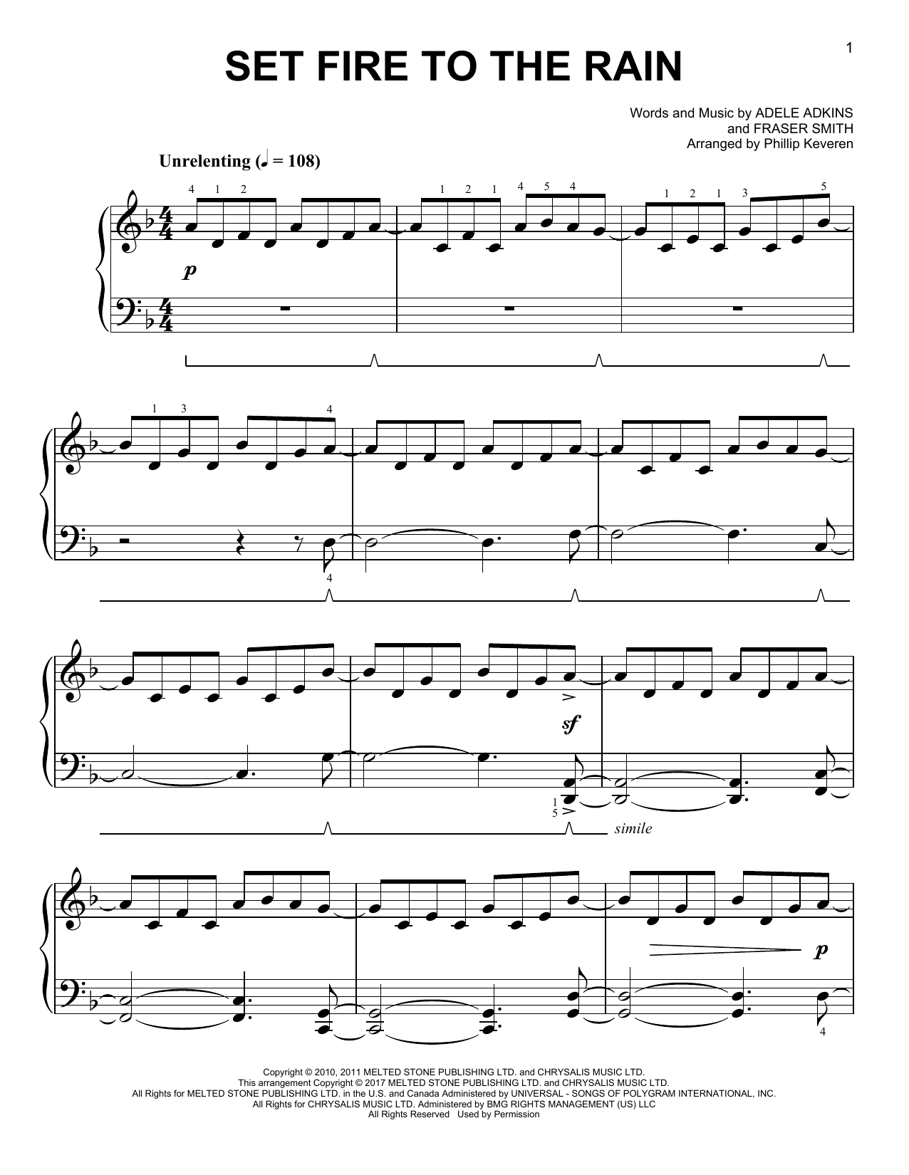 Produktbild zu: Set Fire To The Rain [Classical version] (arr. Phillip Keveren)