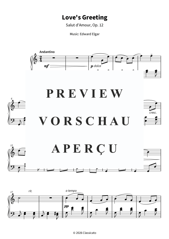 Produktgalerie: Seite 5 von 6 Love´s Greeting - Salut d´Amour op. 12 - simplified version in C major - delicate and warmly flowing, , Klavier Solo