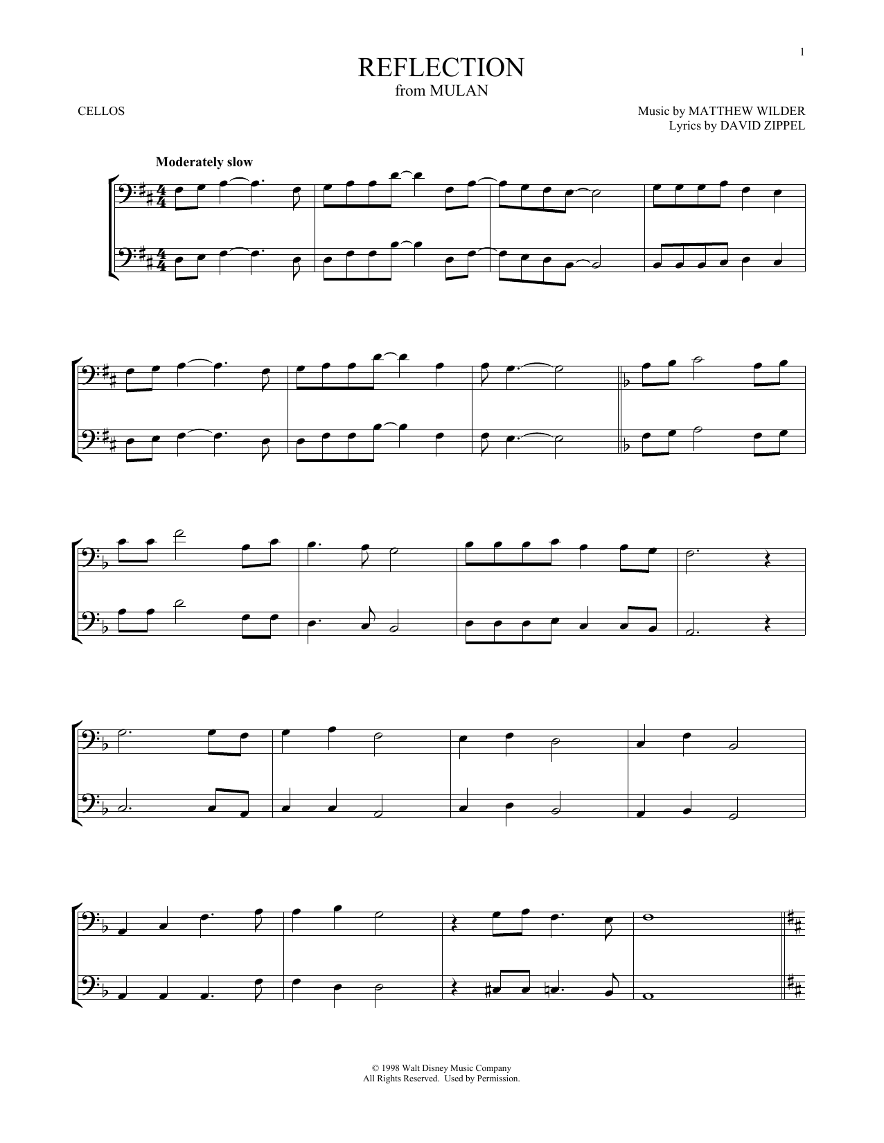 Produktgalerie: Seite 1 von 1 Reflection (from Mulan), Matthew Wilder & David Zippel, Violoncello