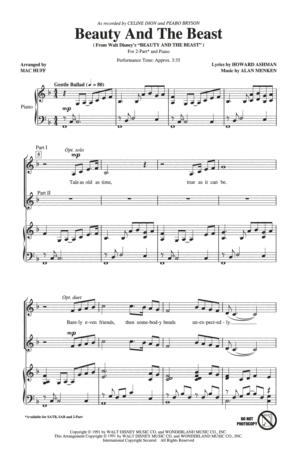 Produktgalerie: Seite 1 von 1 Beauty And The Beast (arr. Mac Huff), Celine Dion & Peabo Bryson, Chor