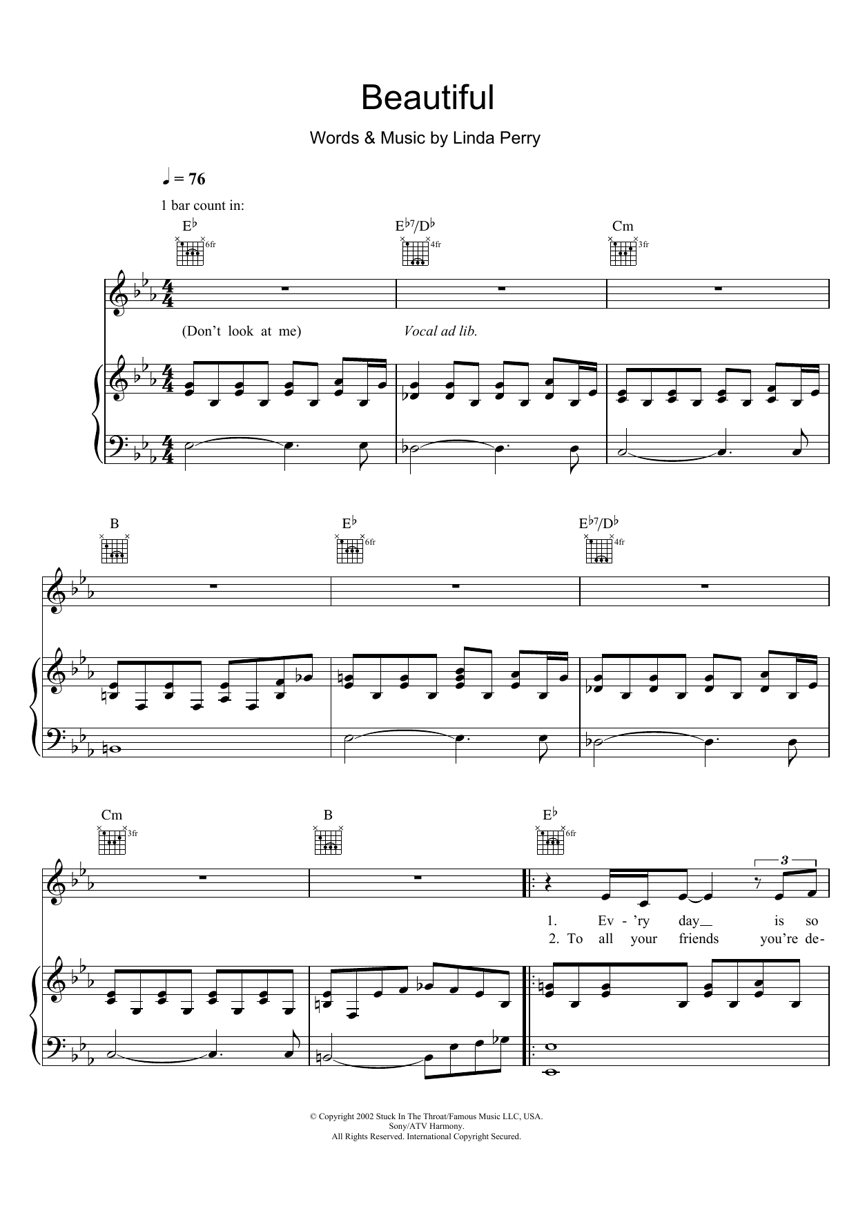 Produktgalerie: Seite 1 von 1 Beautiful, Christina Aguilera, Gesang, Gitarre, Klavier