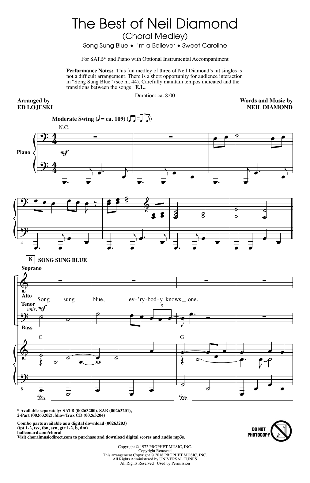 Produktbild zu: The Best of Neil Diamond (arr. Ed Lojeski)