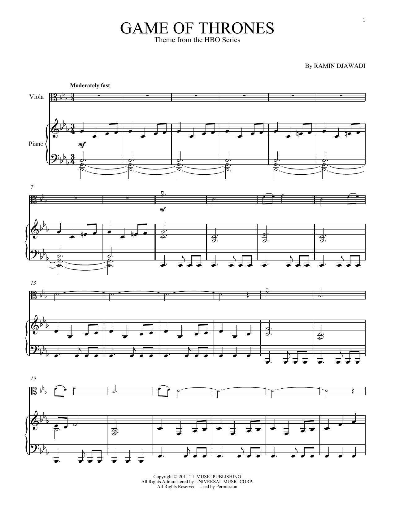 Produktgalerie: Seite 1 von 1 Game Of Thrones, Ramin Djawadi, Klavier, Viola