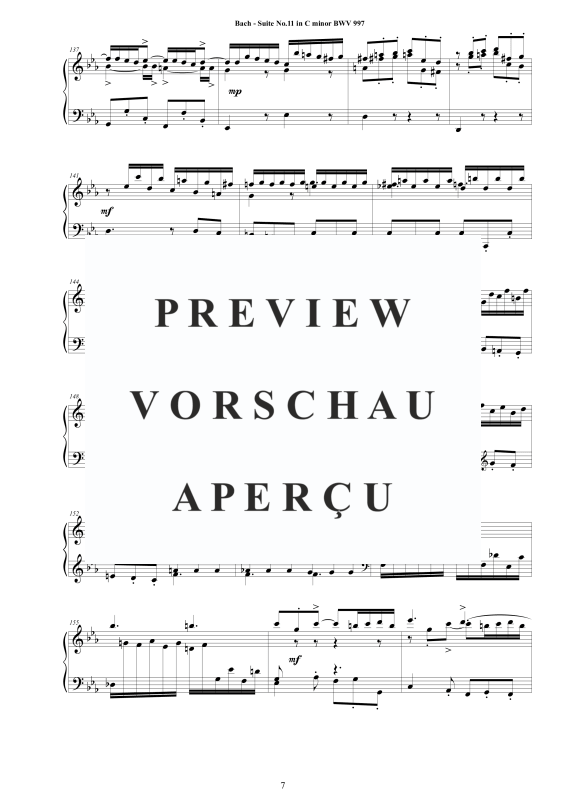 Produktgalerie: Seite 8 von 11 Suite No.11 in -Moll BWV 997 - Complete Piano Version, , Klavier Solo
