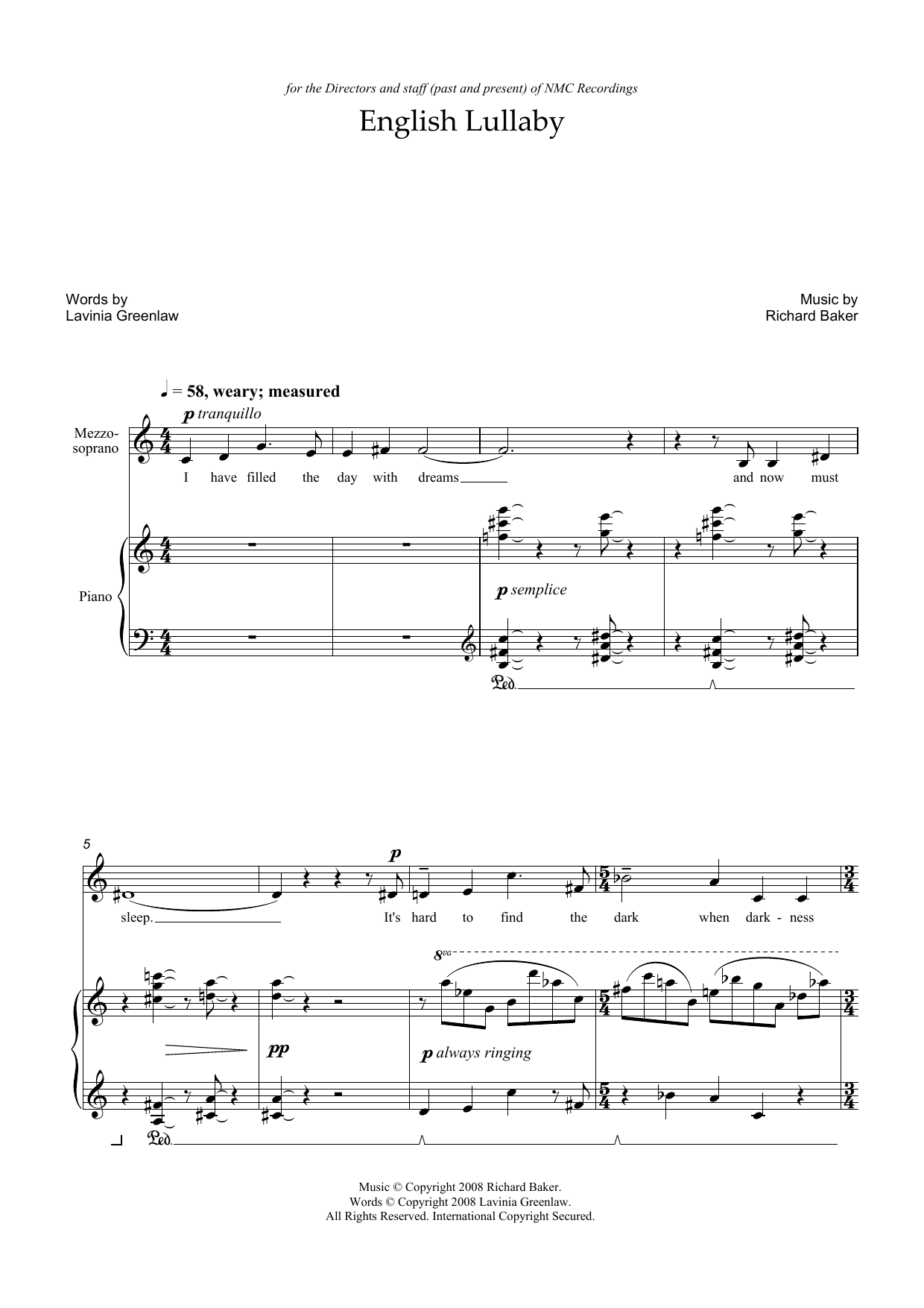 Produktbild zu: English Lullaby (for mezzo-soprano and piano)