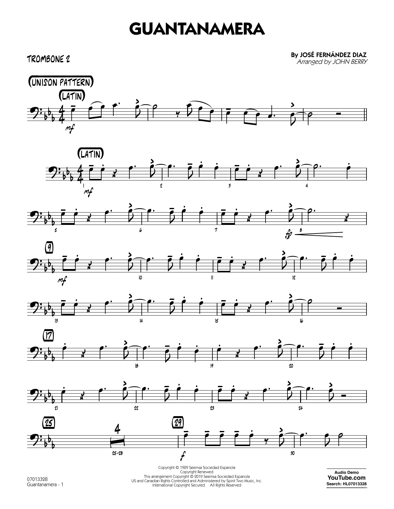 Produktgalerie: Seite 1 von 1 Guantanamera (arr. John Berry) - Trombone 2, 