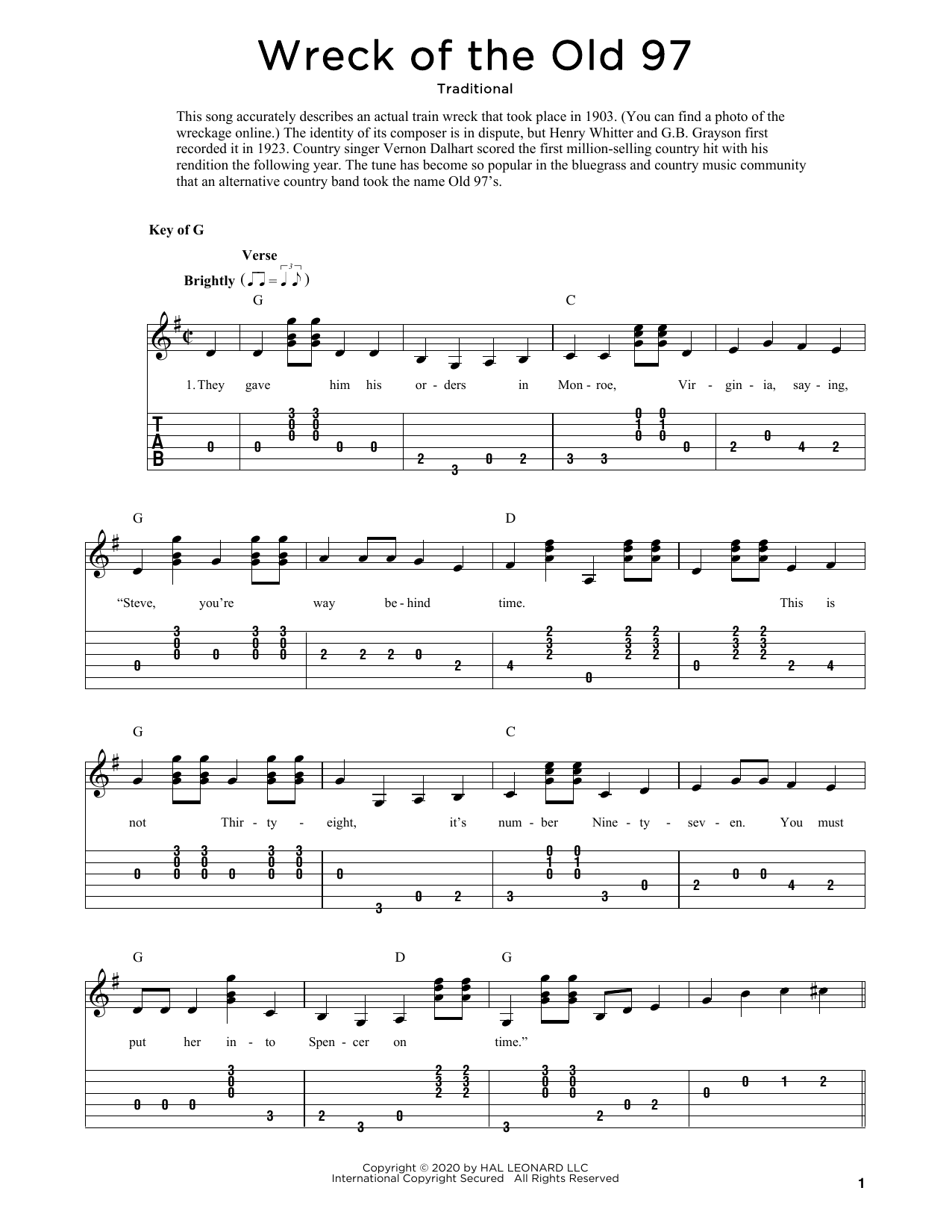 Produktgalerie: Seite 1 von 1 Wreck Of The Old 97 (arr. Fred Sokolow), Traditional, Gitarre