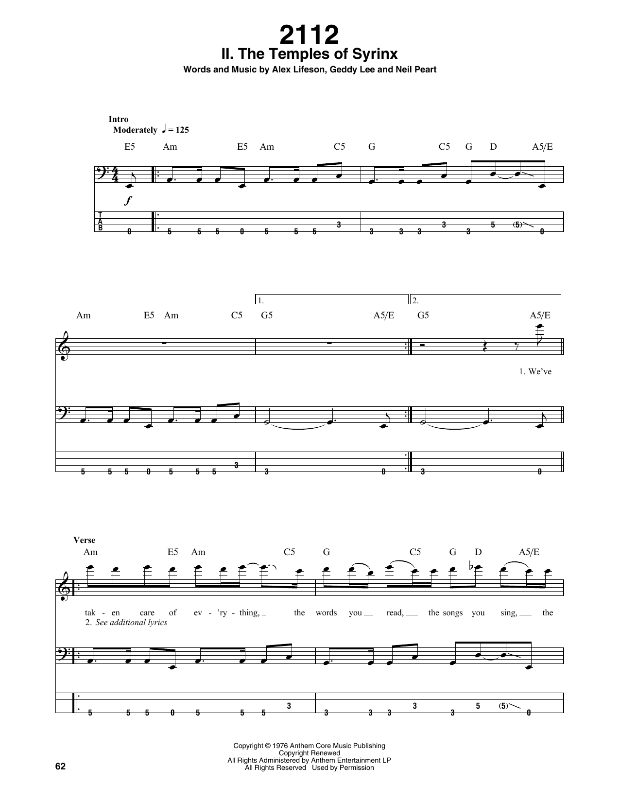 Produktgalerie: Seite 1 von 1 2112-II The Temples Of Syrinx, Rush, E-Bass