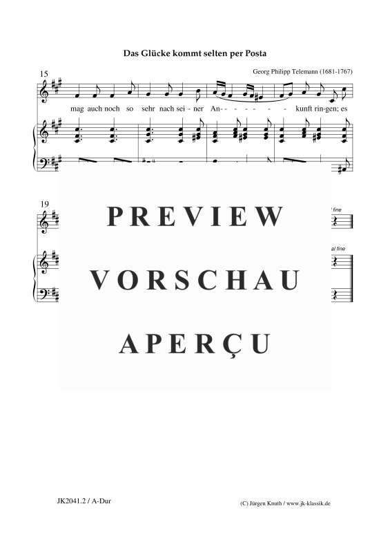 gallery: Das Glücke kommt selten per Posta (Das Glück) TWV 25, Nr. 33, , Gesang + Klavier/Orgel/Cembalo