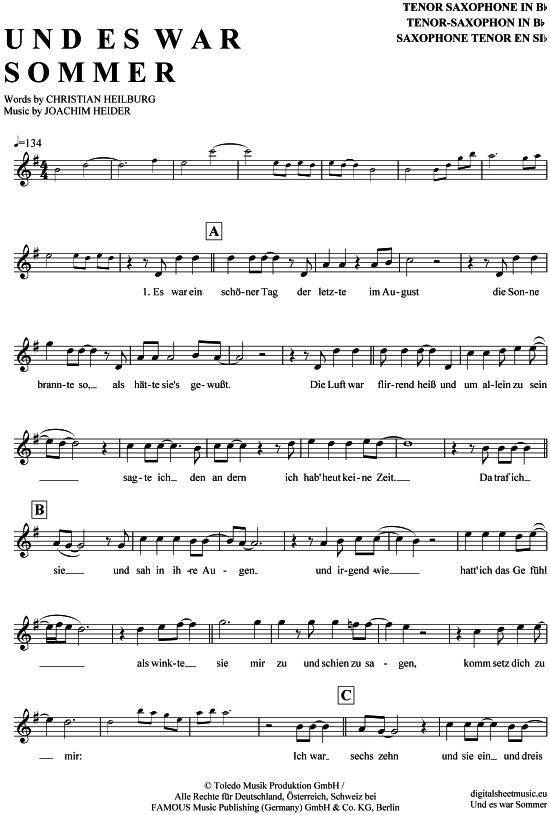 Product gallery: Page 1 of 4 Und es war Sommer , Maffay, Peter, Tenor Saxophone