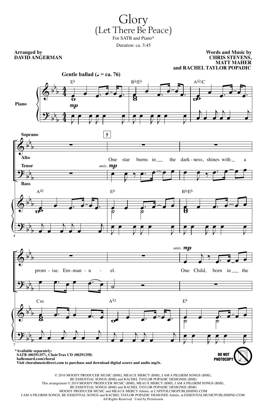 Produktbild zu: Glory (Let There Be Peace) (arr. David Angerman)