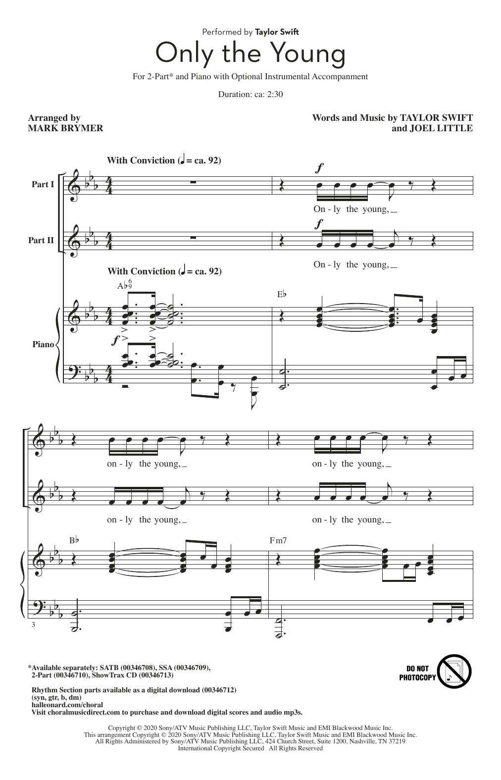 Produktbild zu: Only The Young (arr. Mark Brymer)