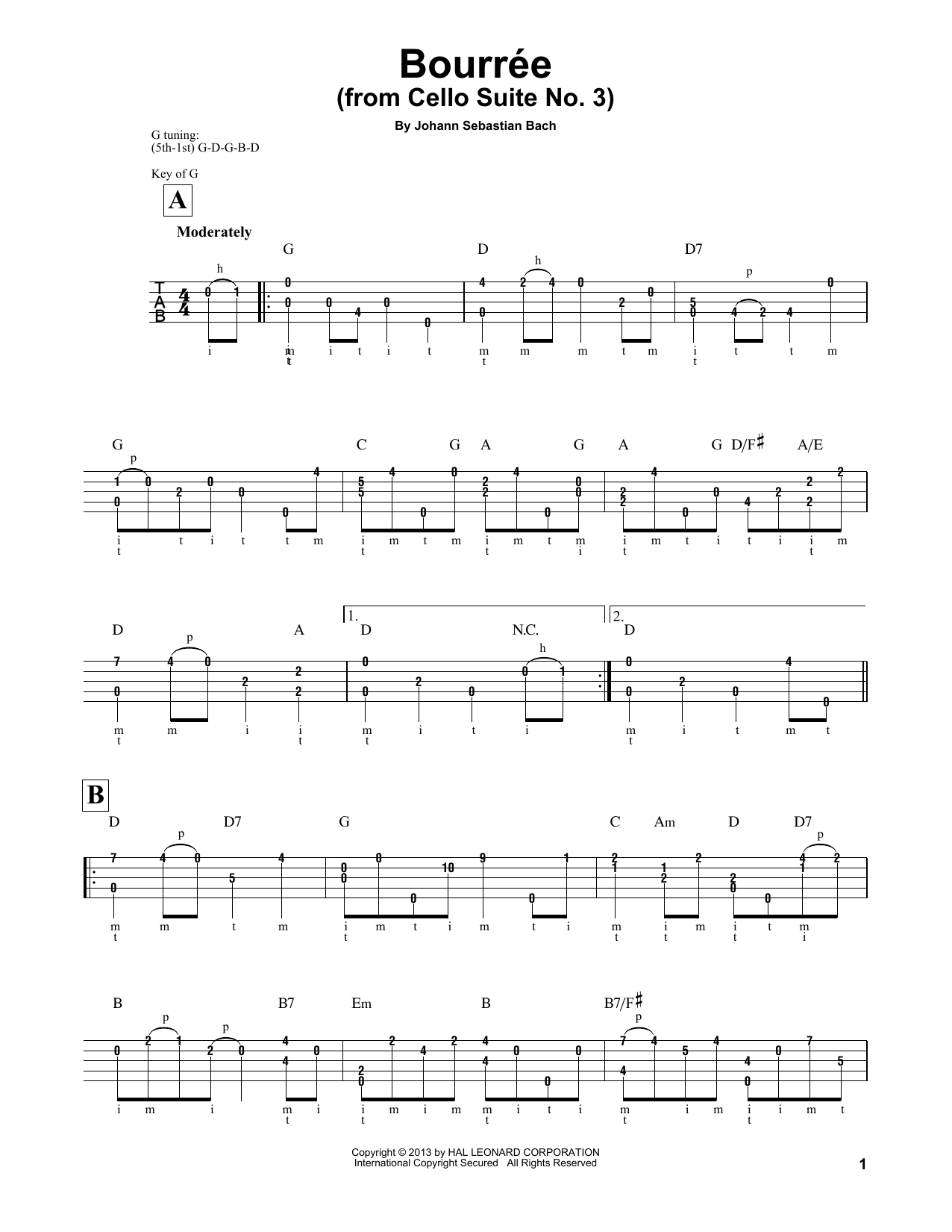 Produktgalerie: Seite 1 von 1 Cello Suite No. 3, BWV 1009 "Bourree I", Johann Sebastian Bach, Banjo