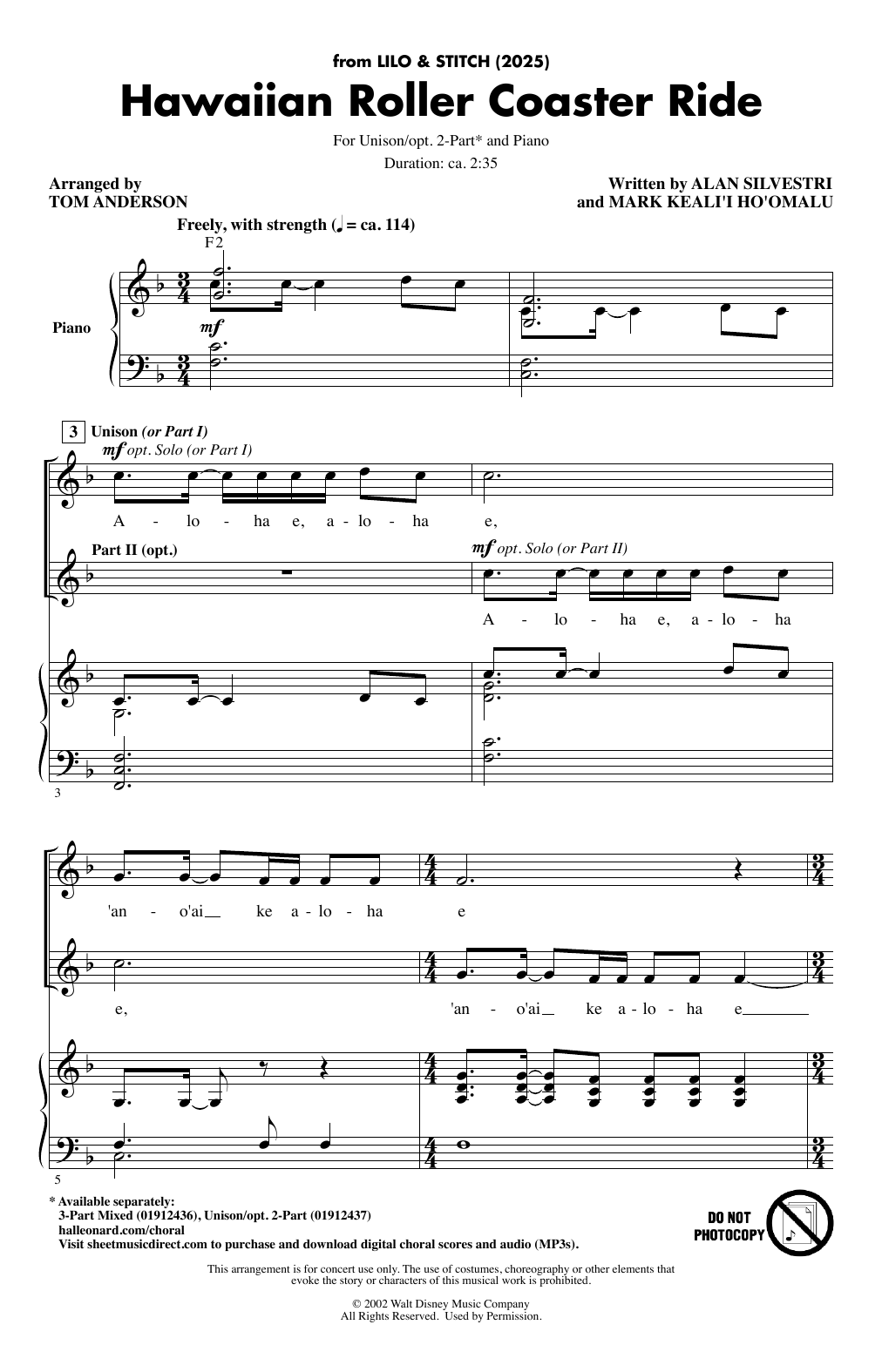 Produktbild zu: Hawaiian Roller Coaster Ride (from Lilo & Stitch) (2025) (arr. Tom Anderson)