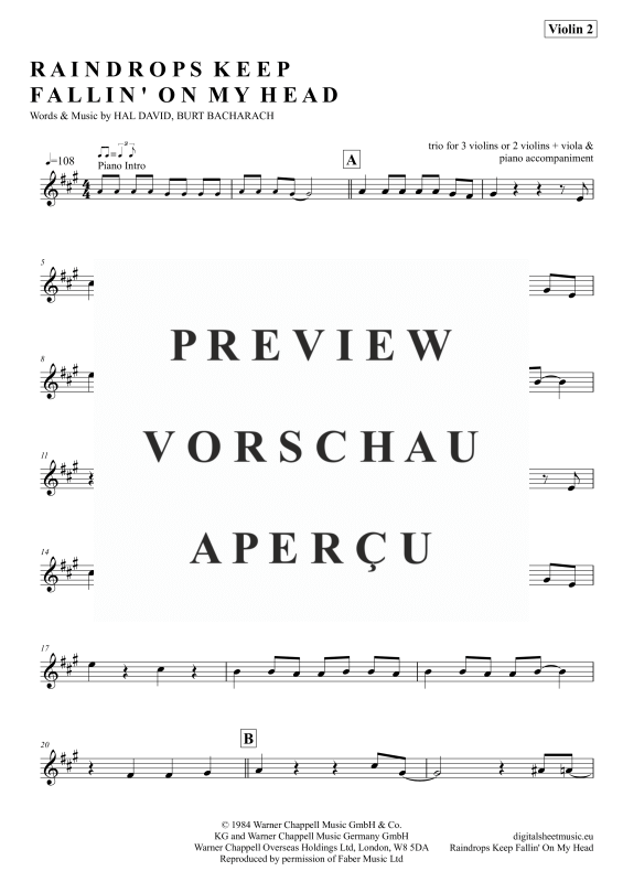 gallery: Raindrops Keep Falling On My Head, Thomas, B. J., (Violinen Trio + Klavier)