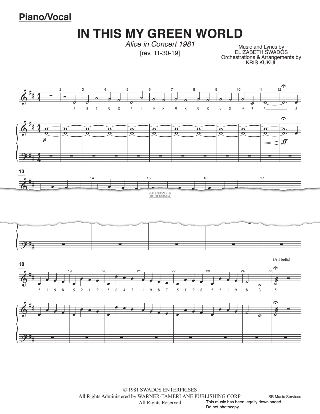 Produktgalerie: Seite 1 von 1 In This My Green World (from 'Alice In Concert'), Elizabeth Swados, Gesang, Klavier