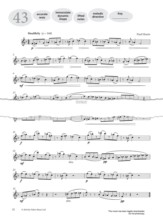 Product gallery: Page 1 of 1 Study No.43 'Stealthily' (from 'More Graded Studies For Saxophone Book One'), Paul Harris