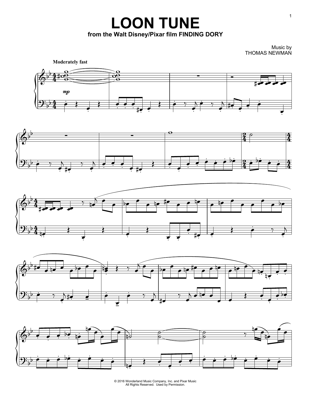 Product gallery: Page 1 of 1 Loon Tune (from Finding Dory), Thomas Newman