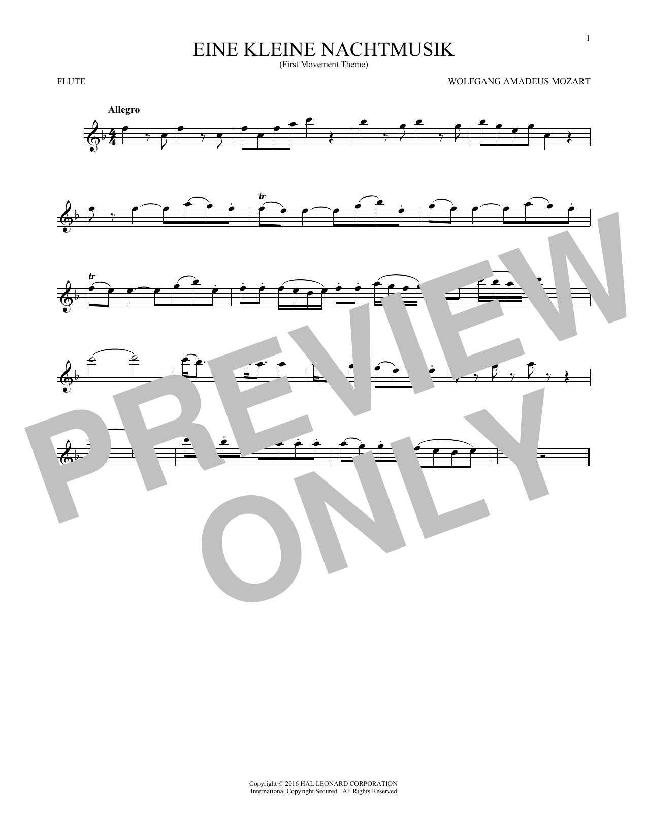 Product gallery: Page 1 of 1 Eine Kleine Nachtmusik ("Serenade"), First Movement Excerpt, Wolfgang Amadeus Mozart