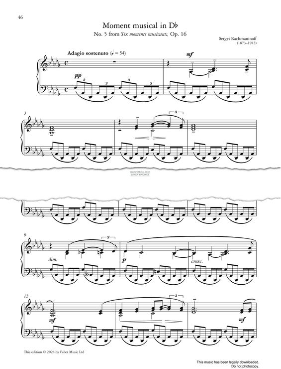 Produktgalerie: Seite 1 von 1 Moment musical in Db (No. 5 from Six moments musicaux, Op. 16), Sergei Rachmaninoff, Klavier