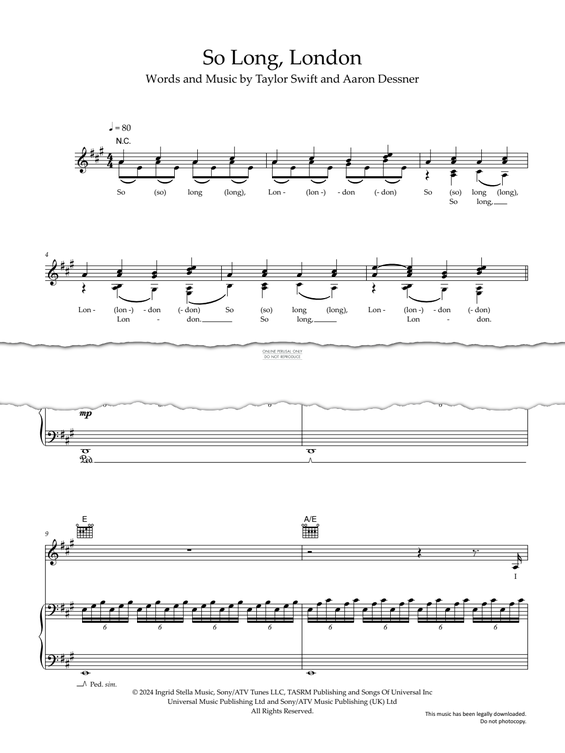 Produktgalerie: Seite 1 von 1 So Long, London, Taylor Swift, Gesang, Gitarre, Klavier
