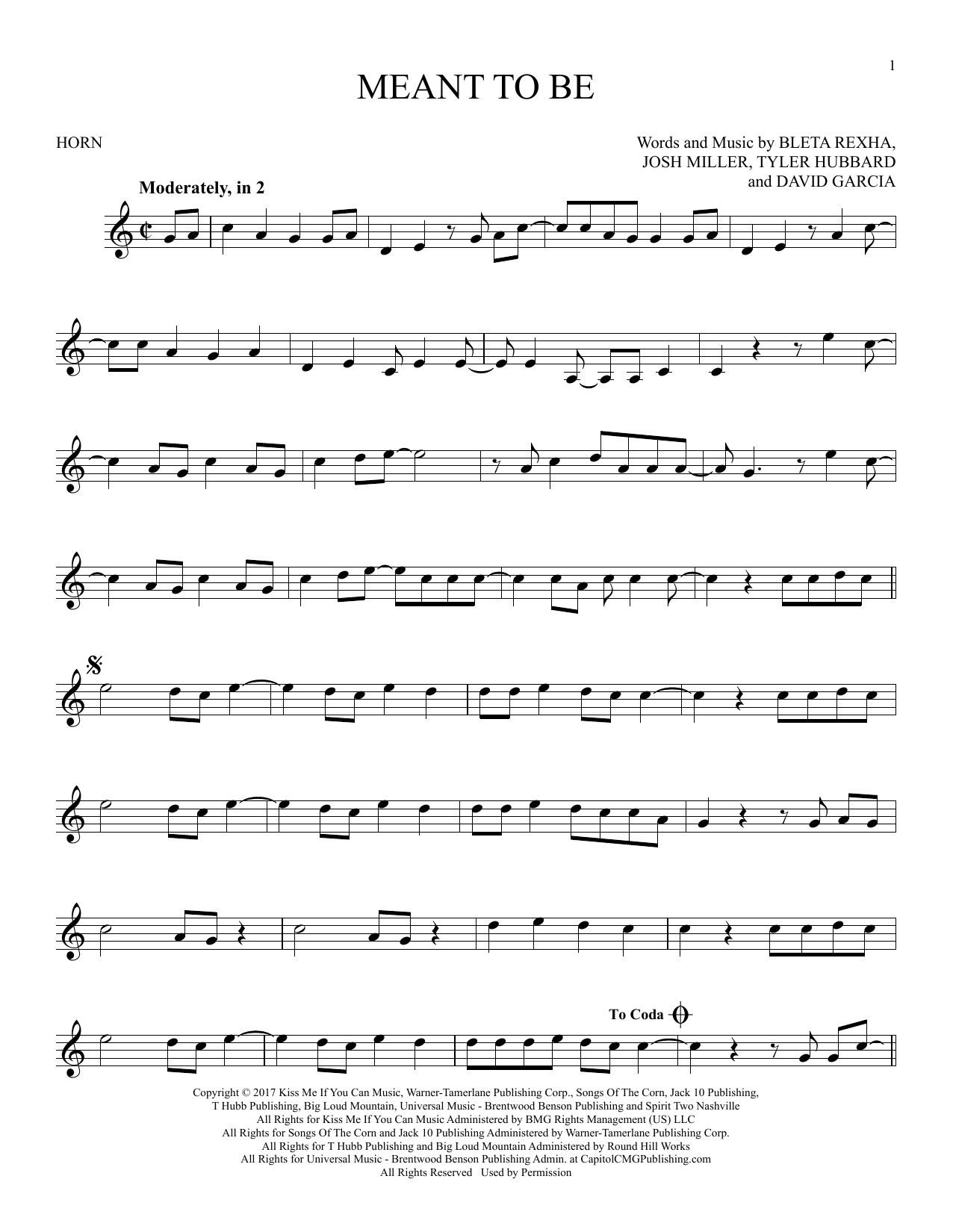 Produktgalerie: Seite 1 von 1 Meant To Be (feat. Florida Georgia Line), Bebe Rexha, Horn