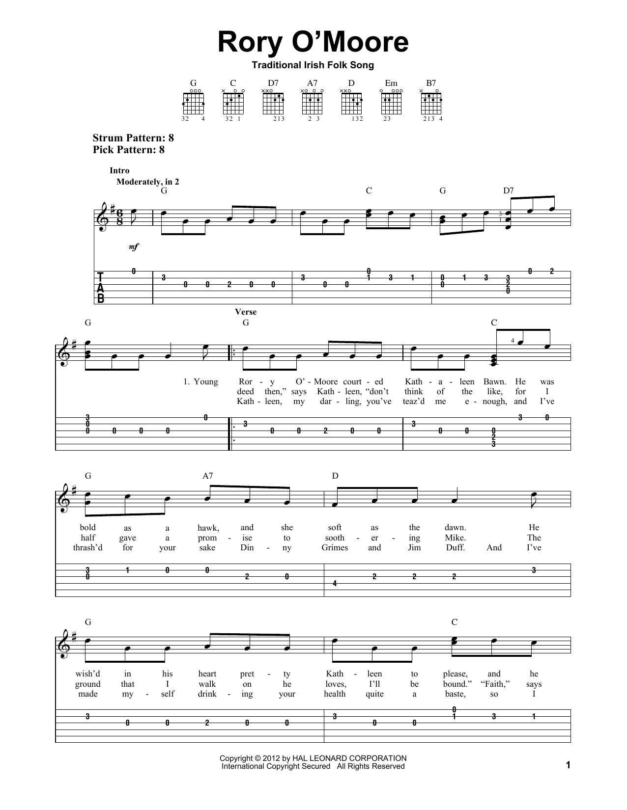 Product gallery: Page 1 of 1 Rory O'Moore, Irish Folk Song