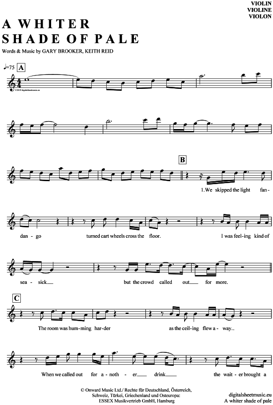 Product gallery: Page 1 of 4 A whiter shade of pale , Procol Harum, (violin)