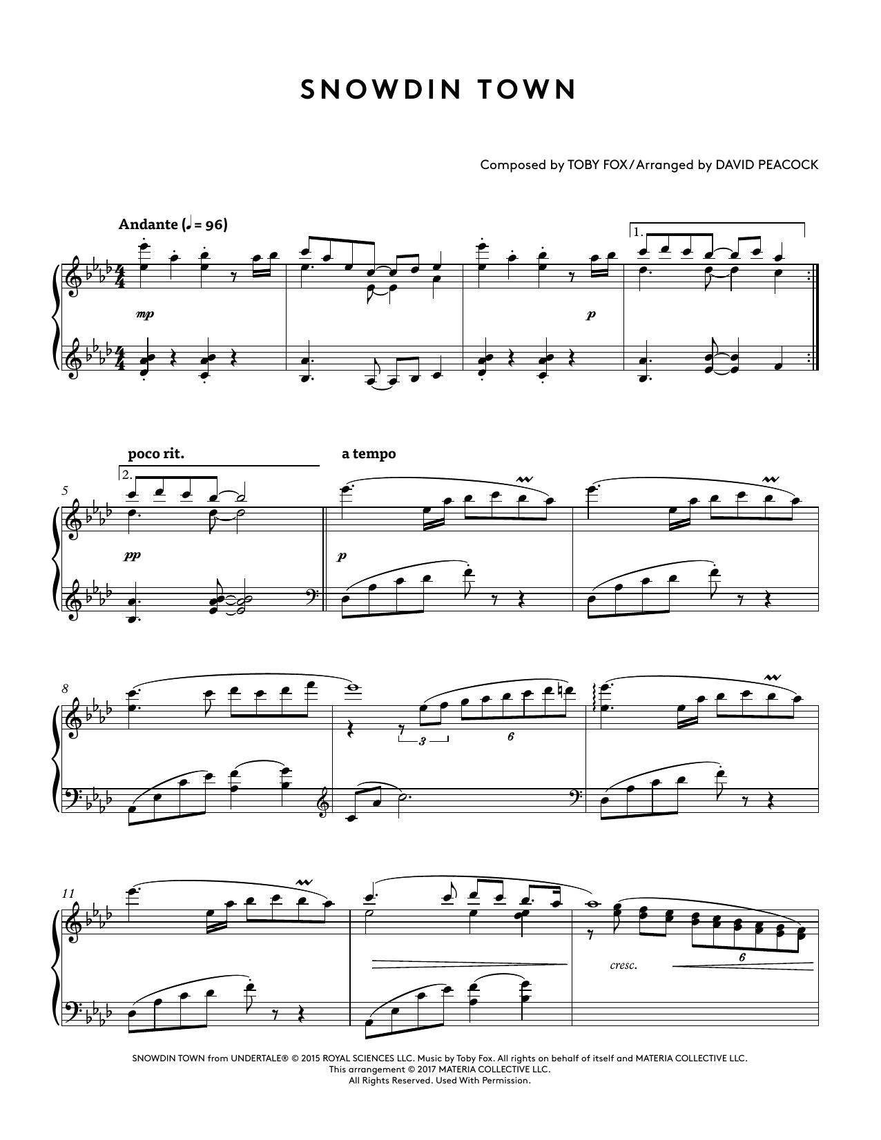 Product picture to: Snowdin Town (from Undertale Piano Collections 2) (arr. David Peacock) -