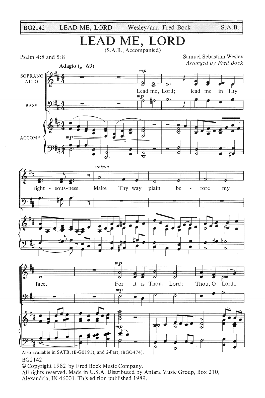 Product picture to:  Lead Me, Lord (arr. Fred Bock) - Samuel Sebastian Wesley