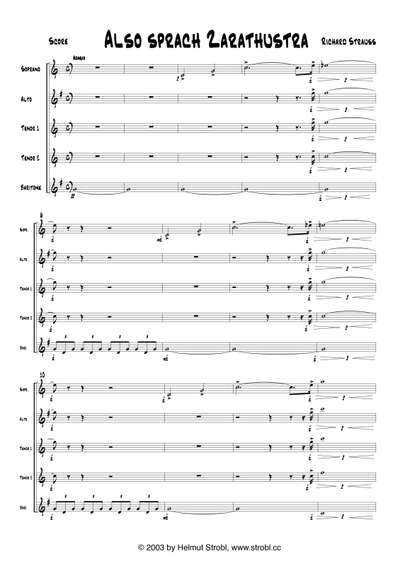 Product gallery: Page 1 of 11 Also sprach Zarathustra, , Saxophone Quintet