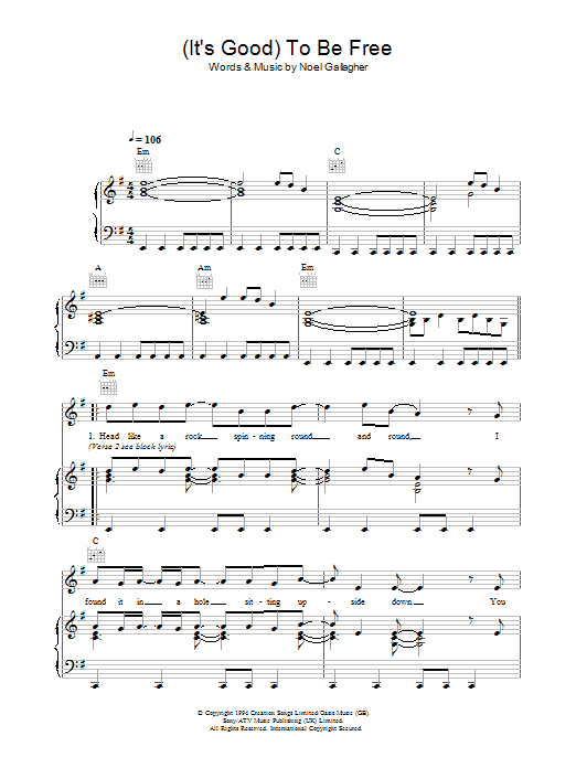 Produktgalerie: Seite 1 von 1 (It's Good) To Be Free, Oasis, Gesang, Gitarre, Klavier