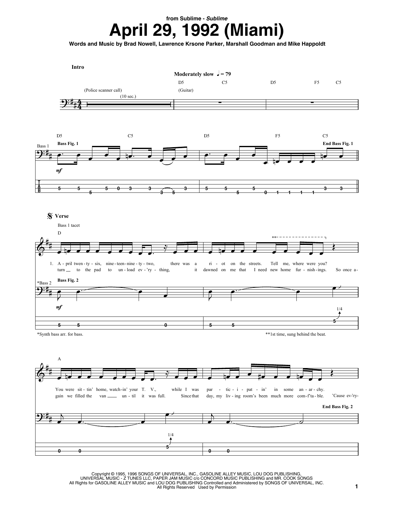 Produktgalerie: Seite 1 von 1 April 29, 1992 (Miami), Sublime, E-Bass