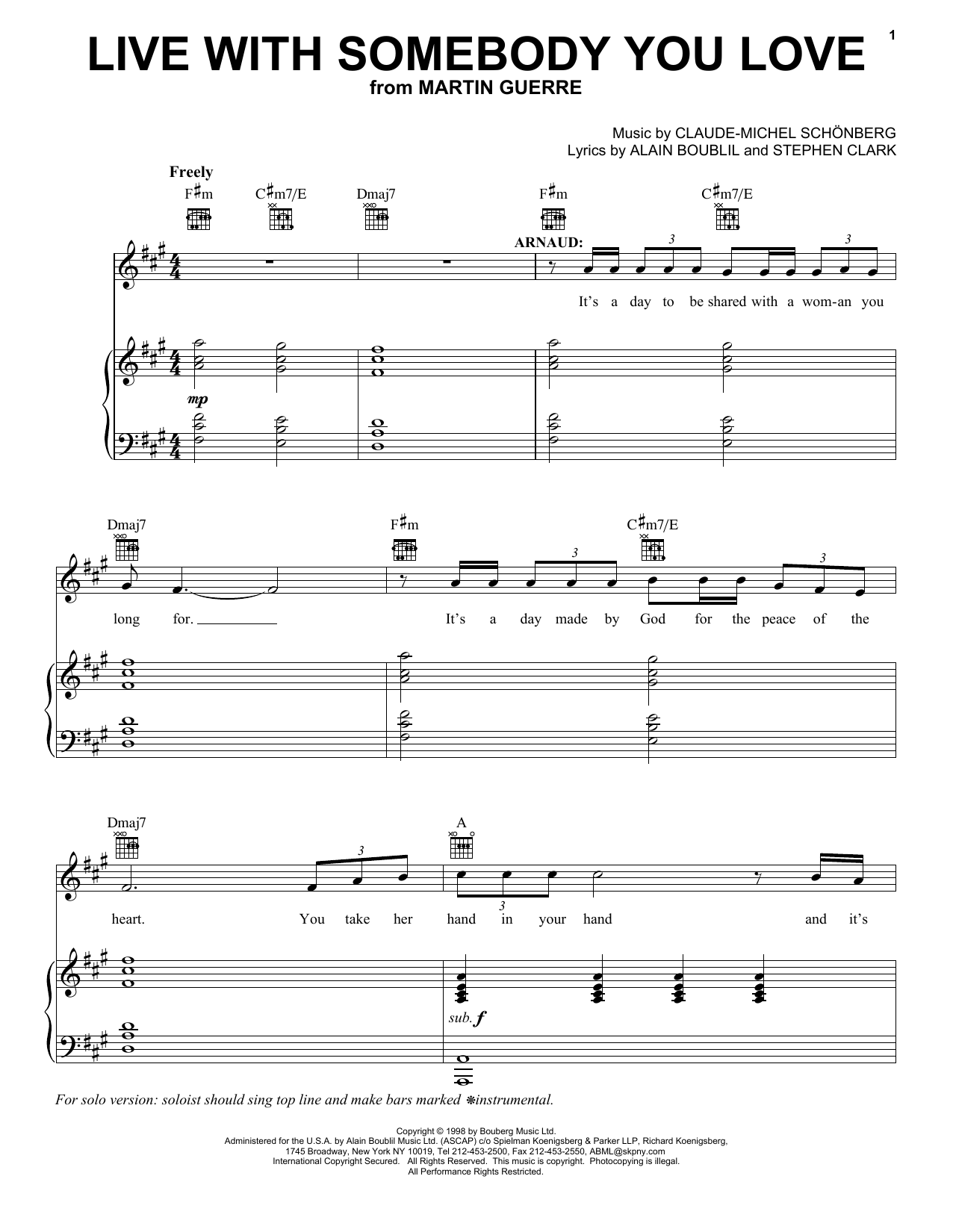 Produktbild zu: Live With Somebody You Love (from Martin Guerre)