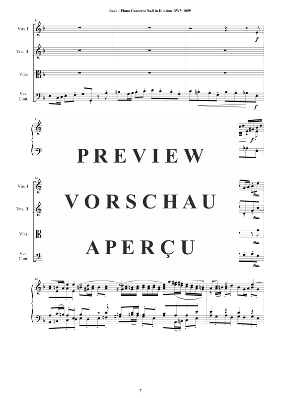 Produktgalerie: Seite 8 von 11 Klavierkonzert Nr. 8 D-Moll BWV 1059, , Klavier Solo und Streichorchester