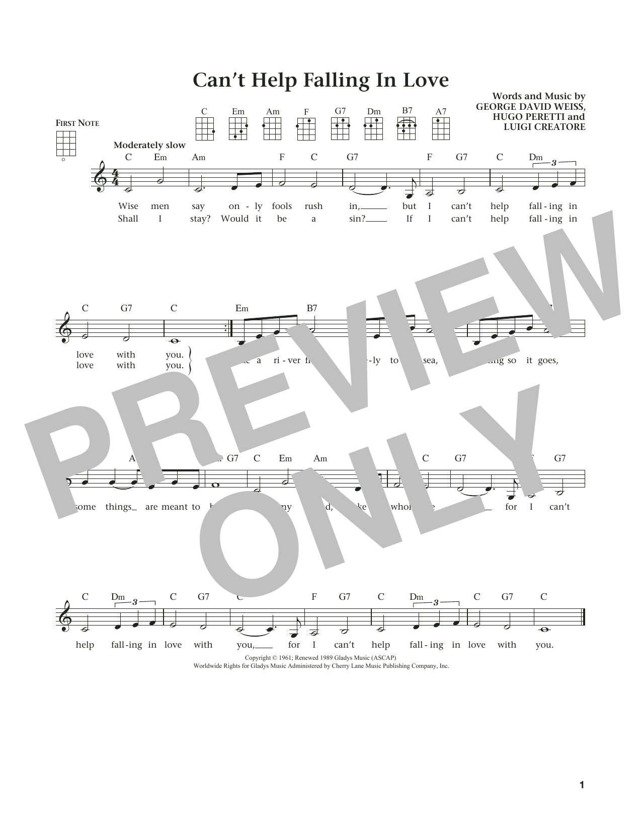 Product gallery: Page 1 of 1 Can't Help Falling In Love (from The Daily Ukulele) (arr. Liz and Jim Beloff), Elvis Presley