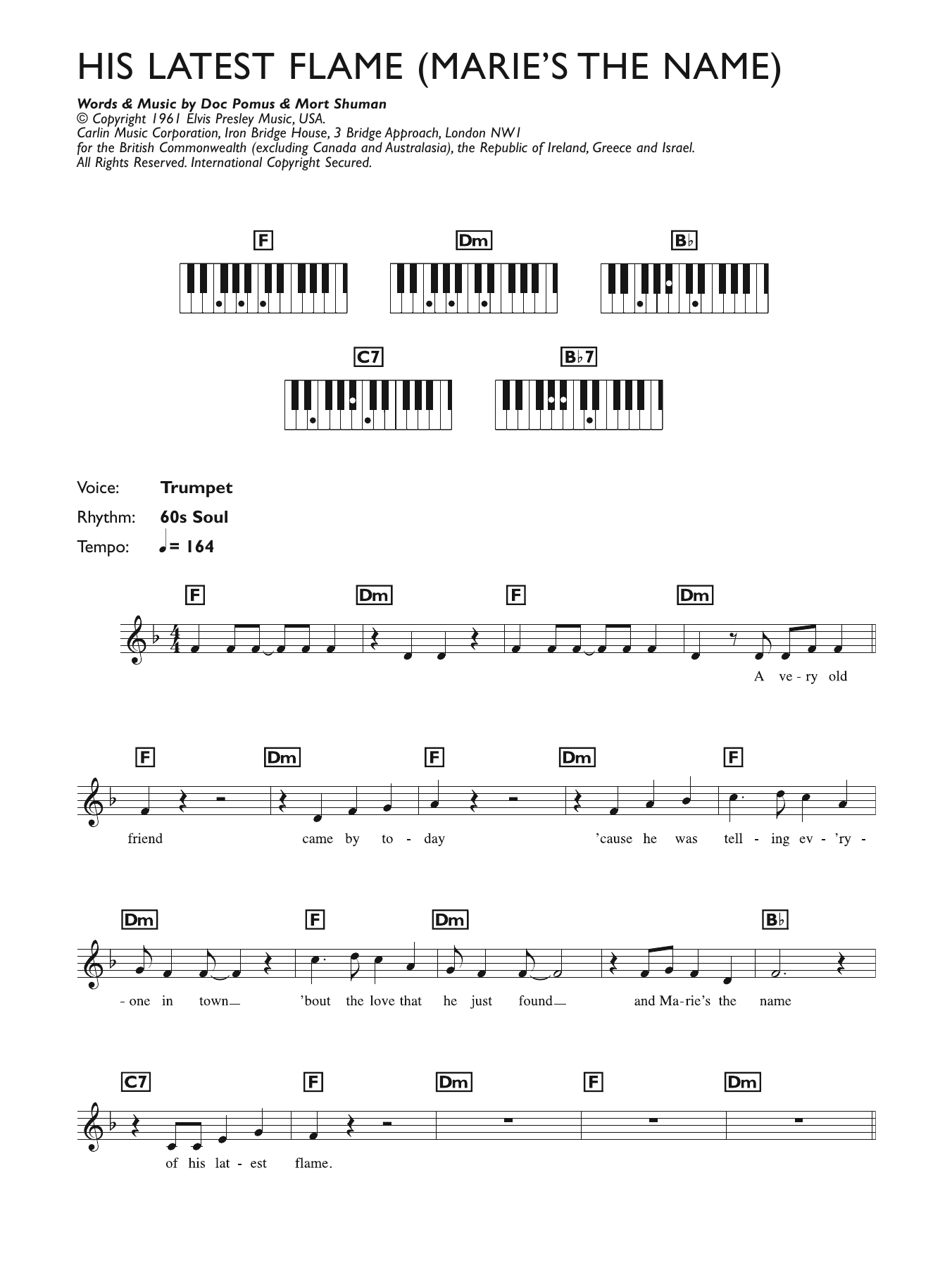 Produktgalerie: Seite 1 von 1 (Marie's The Name) His Latest Flame, Elvis Presley, Klavier