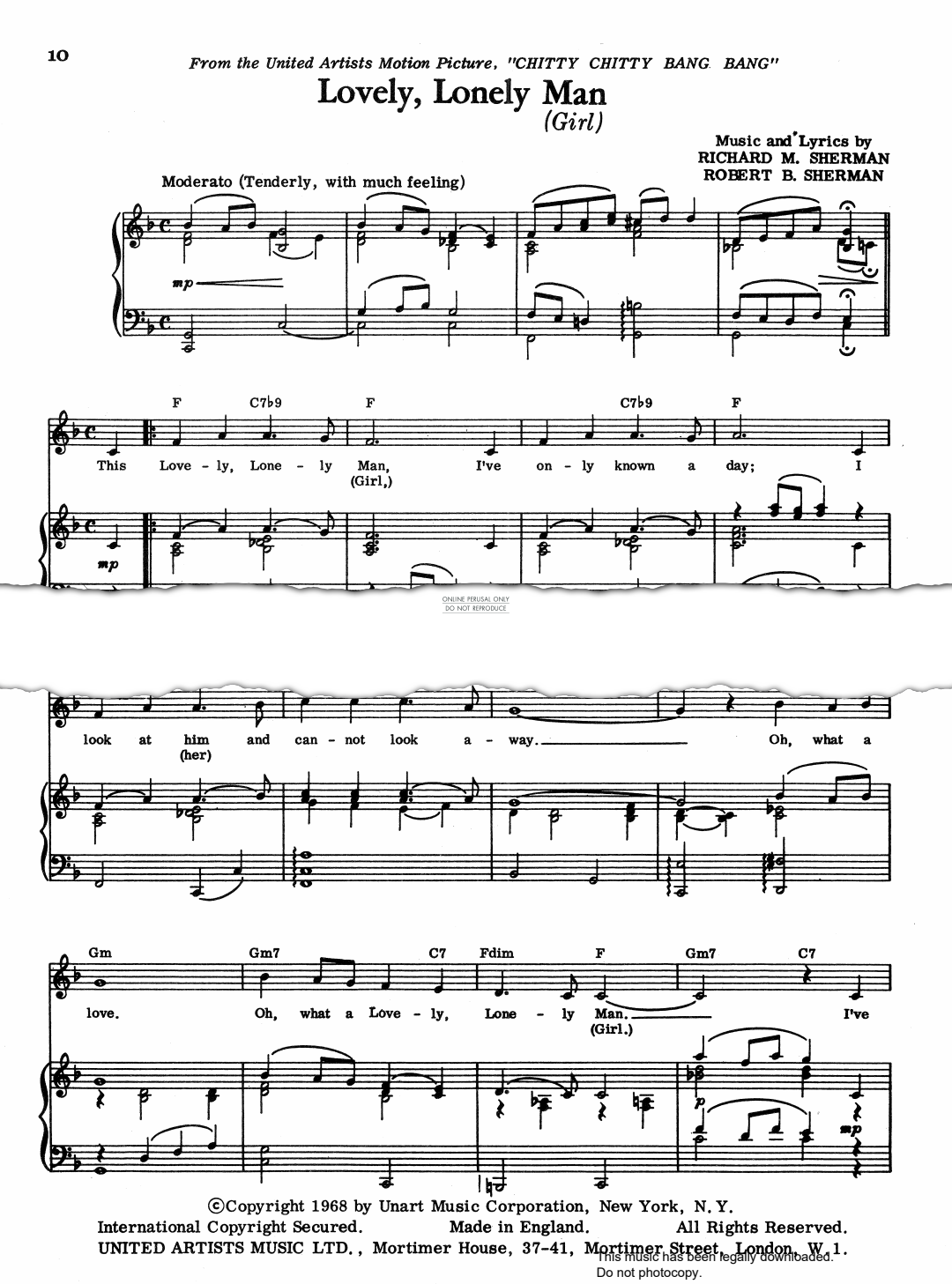 Produktbild zu: Lovely, Lonely Man (from 'Chitty Chitty Bang Bang')
