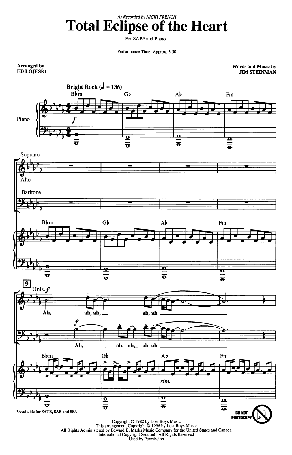 Produktgalerie: Seite 1 von 1 Total Eclipse Of The Heart (arr. Ed Lojeski), Nicki French, Chor