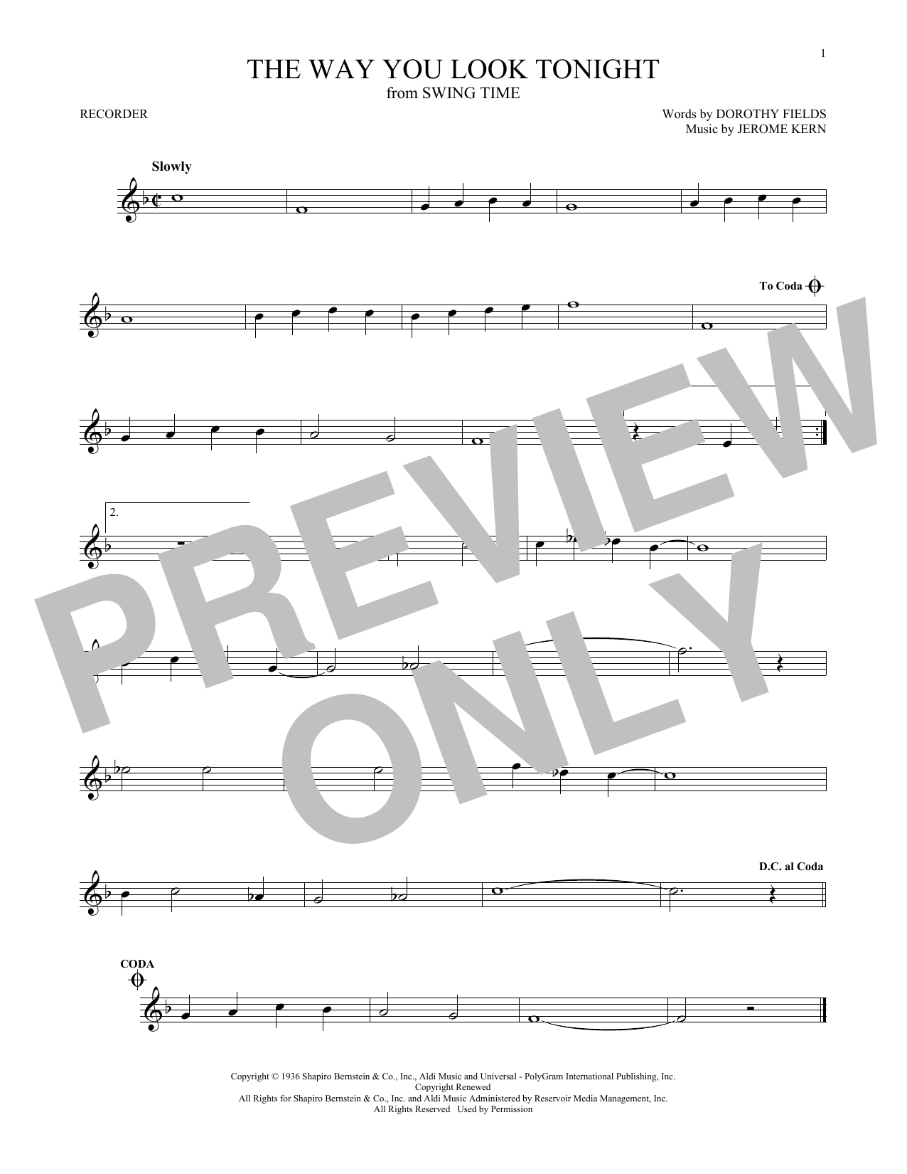 Product gallery: Page 1 of 1 The Way You Look Tonight, Jerome Kern