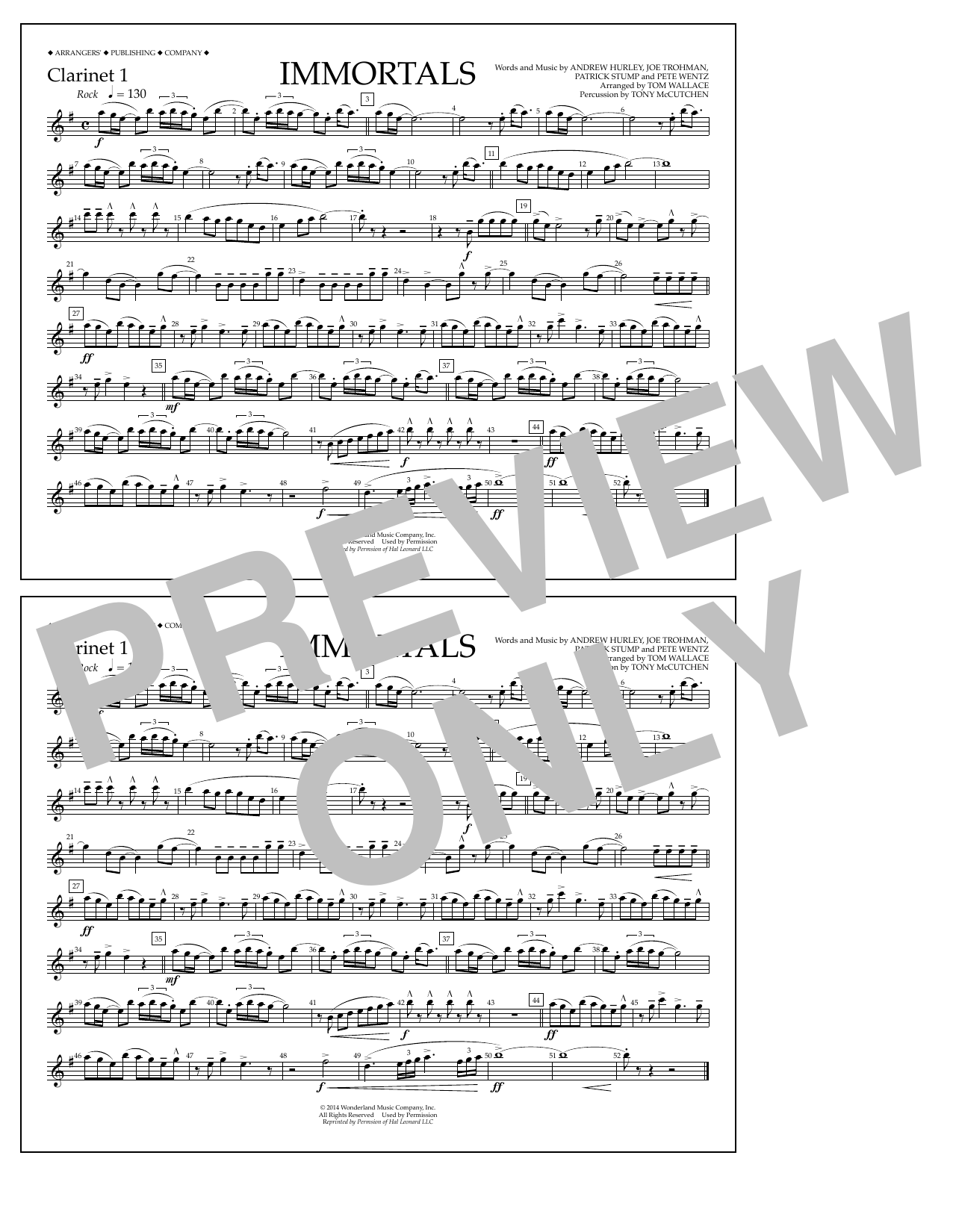 Produktbild zu: Immortals (from Big Hero 6) (arr. Tom Wallace) - Clarinet 1