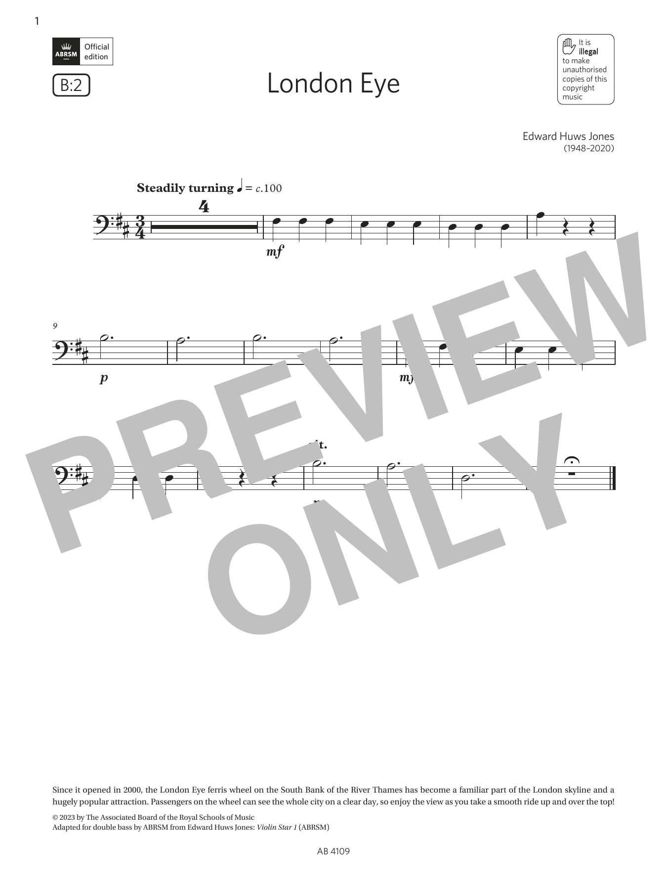 Produktbild zu:  London Eye (Grade Initial, B2, from the ABRSM Double Bass Syllabus from 2024) - Edward Huws Jones